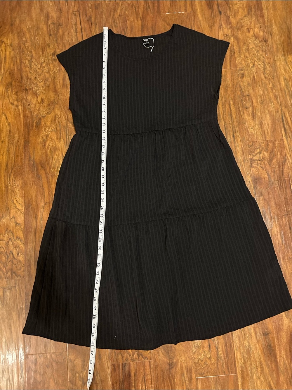 Tiered Black Midi Dress Subtle Texture Little Black Casual Whimsy Goth - Picture 5 of 11